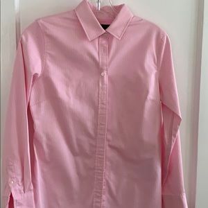 Pink and white striped long sleeved shirt.